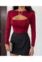 Women's Burgundy Low-Cut Metal Detailed Long Sleeve Blouse Hzl25W-Fry123501 - 5