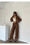 Women's Leather Lined Short Jacket Pants Set