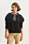 Women's Black Scarf Detailed Ceylan Embroidered Three-Thread Embroidered Oversize Sweatshirt 6916 60283615 - 4