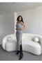 Women's Gray Knitwear Crop Long Slit Skirt Set Hzl25W-Zk1991 - 3