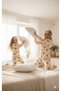 Mother Daughter Pajama Set Premium Suede Sleepwear with Headband Front Buttoned Long Sleeve Winter Teddy Bear Beige - 2