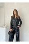 Women's Leather Lined Short Jacket Pants Set - 3