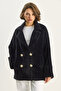 Women's Black Stylish Button Detailed Pocketed Lined Oversize Plush Coat 0306 60283614 - 3