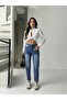 Women's navy belted epaulette mom jeans - 2