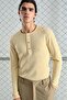 Long Sleeve Beige T-Shirt with Metal Buttons