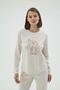 Women's Beige Melange Long Sleeve Crew Neck Printed Pajama Set C0T2N271 - 3