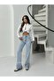 Women's Light Blue Reverse Leg Tassel-Embellished Loose Leg Denim Jeans