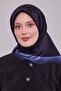 وشاح حريري من التويل باللون الأزرق الداكن مع حواف مطرزة - 2