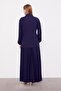 Navy Blue Stone Collar Detail Pleated Skirt Set - 6