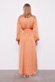 Satin Krash Dress with Salmon Belt Detail - 6
