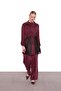 Burgundy Mesh Detailed Three-Piece Set