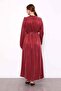 Burgundy Floral Stone Detailed Cupra Dress - 6