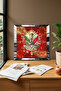 Silver Framed Red Ottoman Tughra Themed Decorative Mdf Wall Clock