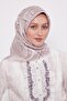 وشاح حريري منسوج بنمط فرشاة مختلطة باللون البيج - 4