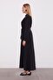 Black Waist-Tie Pleated Detail Cupra Dress - 2