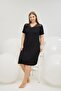 Women's Plus Size Black Lace Detailed V-Neck Short Sleeve Nightgown C2T7N761 - 4