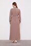 Brown Waist-Tie Pleated Detail Cupra Dress - 4