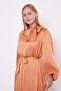 Satin Krash Dress with Salmon Belt Detail - 4