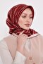 وشاح حريري من التويل بنمط خطوط مخططة باللون العنابي - 5