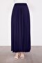Navy Blue Stone Collar Detail Pleated Skirt Set - 5