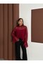 Women's Burgundy Tulle Blouse with Ruffle Detail and Scarf Collar - 5