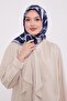 وشاح حريري من التويل مطبوع عليه حروف باللون الأزرق الداكن - 3
