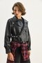 Women's Black Wide Pocket Detailed Belted Oversize Crop Leather Jacket 3129 60284102 - 3