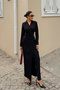 Black Double Breasted Collar Gold Button Detailed Draped Dress - 5