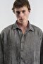 Men's Oversized Effect Velvet Anthracite Shirt