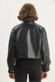 Women's Black Wide Pocket Detailed Belted Oversize Crop Leather Jacket 3129 60284102 - 6
