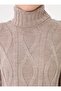 Knitted Detailed Knitwear Hijab Dress - Mink - - 5