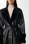 Fur Collar Long Faux Leather Trench Coat Lgp0028 Black - 5