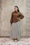 Cream Brown Plaid Pleated Skirt - 7