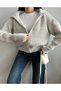 Women's Stretchy Knit Trendy Zippered High Neck Popular Knitwear Cardigan Stone Color - 2