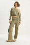 Women's Green Boat Neck Elastic Waist Blouse Loose Pants Silvery Bottom-Top Set 60283617 - 3