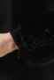 Zip-Up Faux Cuff Sweater, Black Stylish and Luxurious Women's Wool-Cashmere Sweater - 4