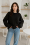 Women's Black Oversize Crew Neck Knit Sweater - 4