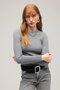 Gray Women's Long Sleeve Crew Neck Ribbed Knit Blouse