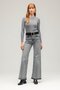 Gray Women's Long Sleeve Crew Neck Ribbed Knit Blouse - 3