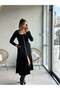 Buketli̇ Women's Front Zipper Maxi Length Long Sleeve Ottoman Dress - 3