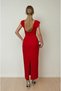 Women's Stone Detail Atlas Fabric Long Length Wedding Engagement Promise Invitation Dress - 4