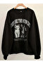 Women's Y2K Two Cats Crew Neck Printed Black Sweatshirt - 2