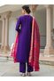 Women's Muslin Straight Fit Kurta & Pant Set with Zari Embroidery & Patola Print Dupatta - 6