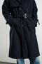Navy Blue Trench Coat with Belt, Double-Breasted Collar and Fleece Inside