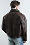 Men's Textured Brown Leather Jacket - 4