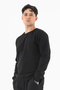 Black Men's Basic Sweatshirt 3-Thread Ribbed Comfortable Fit - 3