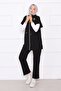 Stone Embroidered Zippered Vest Suit Black - 6