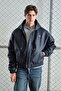 Hooded Navy Blue Leather Jacket - 4