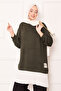 Loose Tunic with Pleated Skirt and Garnish in Khaki - 2