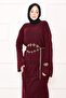 Baklava Pattern Openwork Knitwear Dress Claret Red - 2